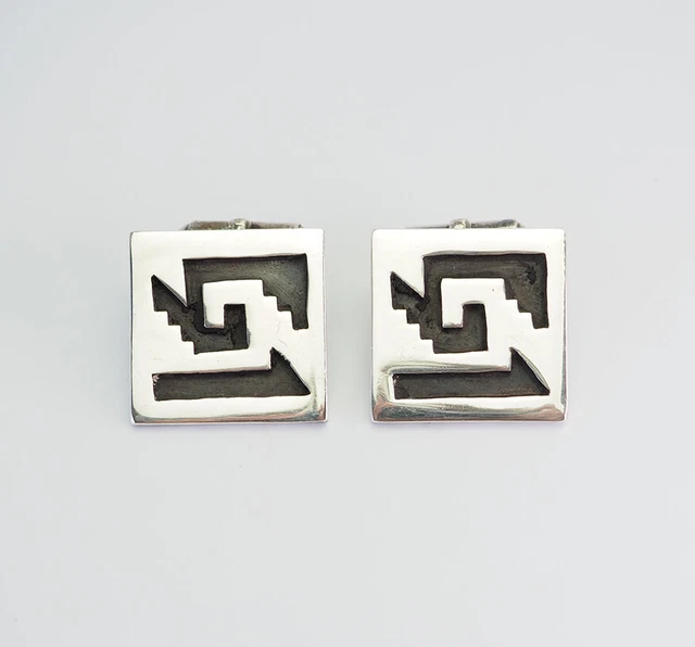 Vintage Tribal Ethnique Argent Sterling Carré Boutons Par R.b.z. Mexico
