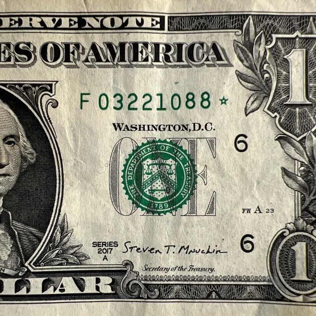 Star Note Low Run Size $1 Bill With Fancy Serial Number Descending Ladder 3210