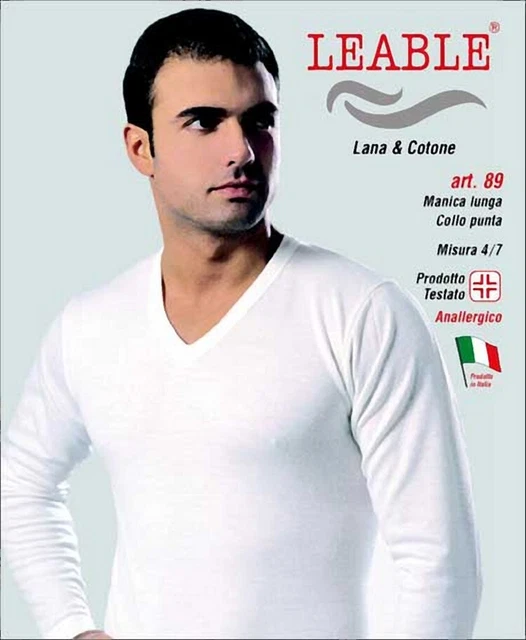 Maglia Uomo Leable Lana Cotone Manica Lunga Scollo V Bianco Art. 89 Dalla 4 A 8
