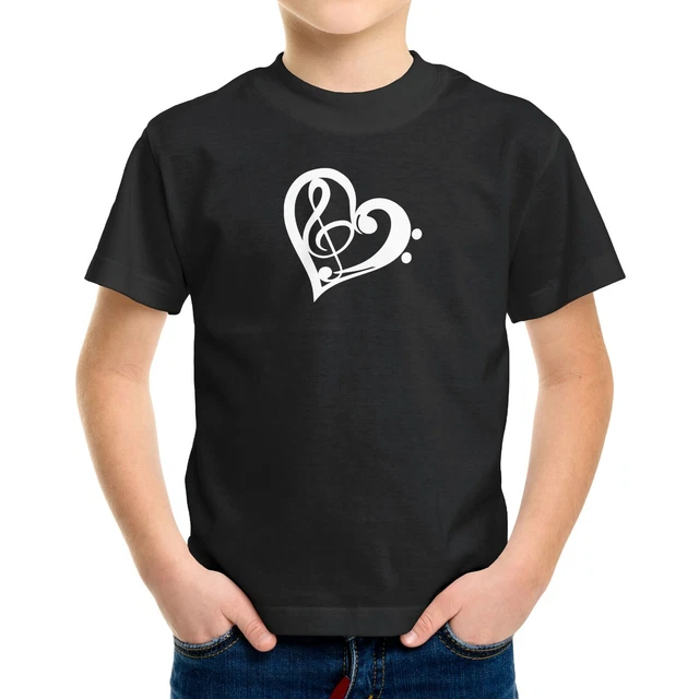 Love Music Toddler Kids Boy Girl Tee T-Shirt Printed Gift Treble Bass Clef Heart