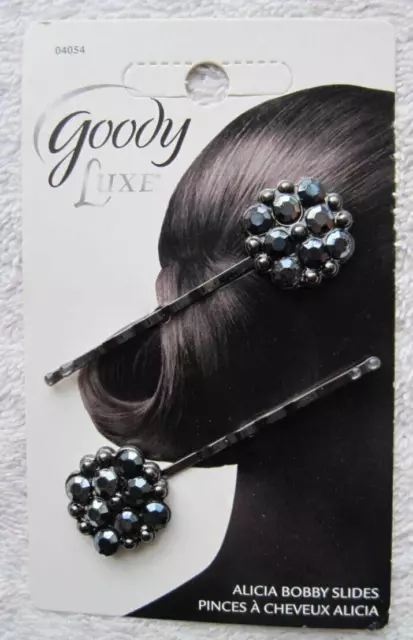 2 Alfileres para el Cabello Goody Negro Brillante Joya Diseño Redondo Metal Alicia Bobby