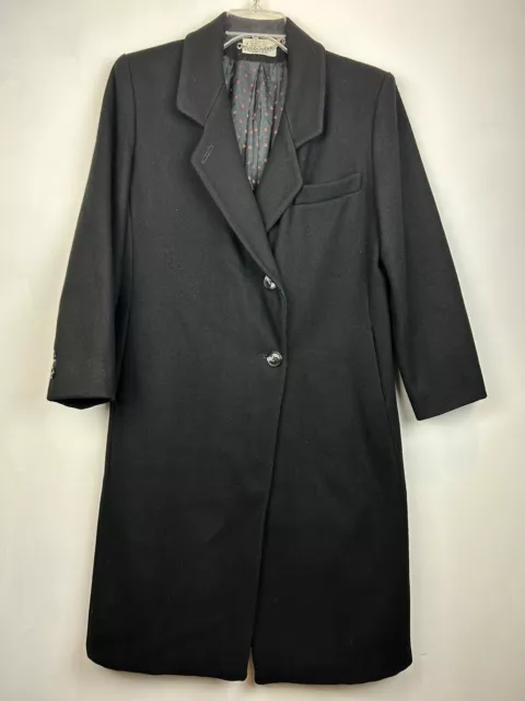 Ashley Scott Petite Sz M Womens Long Coat Button Up Wool Black Overcoat Jacket