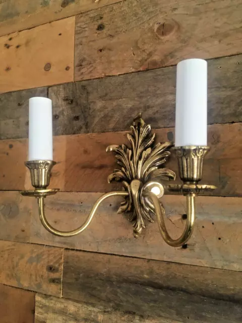 1 Vintage French Ornate Rococo Acanthus Leaf Brass Twin Wall Light Candle Sconce