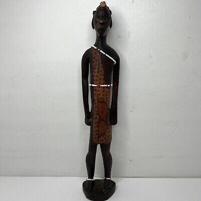 Vtg African Tribal Art Carved Black Wood Warrior Sculpture Statue Figure Kenya