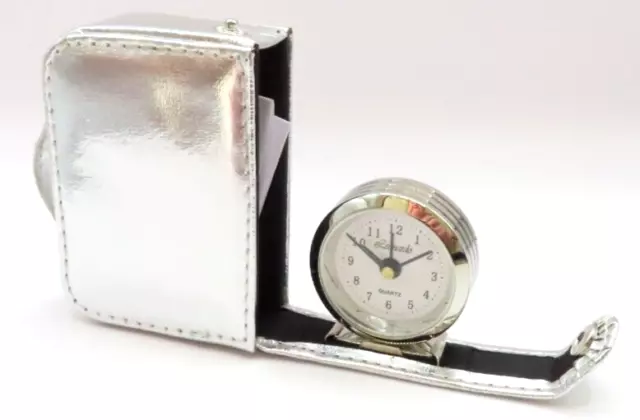 Alarm Clock Bright Silver Case Mini Fold Away 7.5 CM Gift Timekeeping Travel
