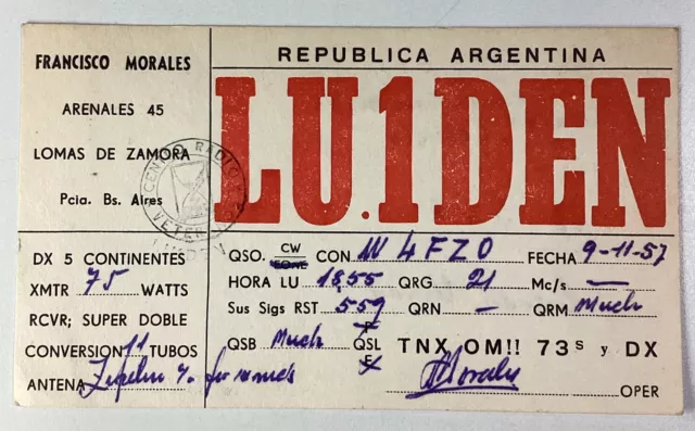 Argentina 1957 QSL Card Francisco Morales Lamas De Zamora