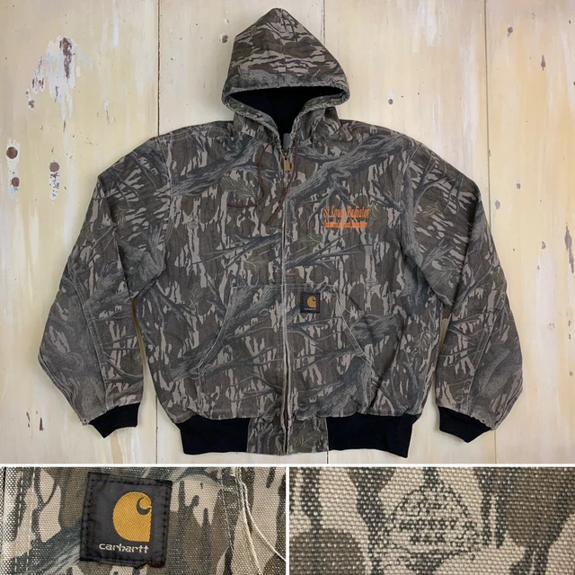 CARHARTT Vtg Mossy Oak Green Camo Insulated Hooded Duck Jacket Mens MEDIUM/LARGE