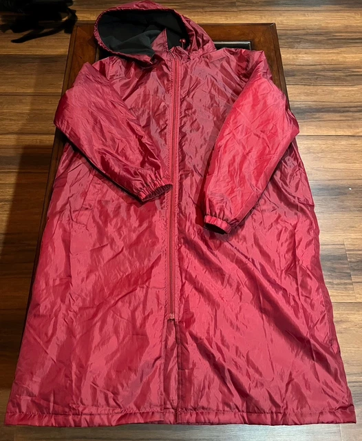 Totes Long Rain Coat Jacket Womens Red Full Zip Fleece Lined Removable Hood XL