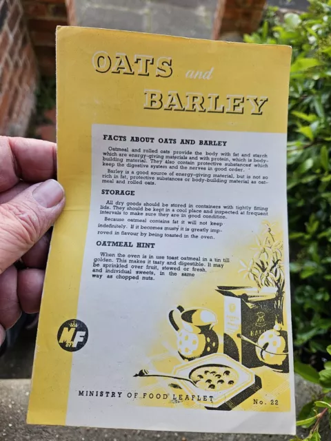 1940s 2nd World War Home Front Ministry Of Food Leaflet -Oats & Barley