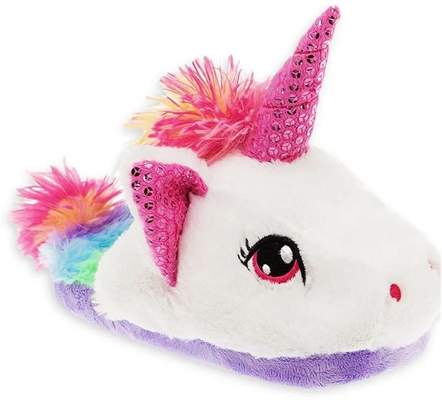 Arcobaleno Unicorn Felpa Pantofole W/ Polso Hugger Nwt Ragazze/Ragazzi Misura