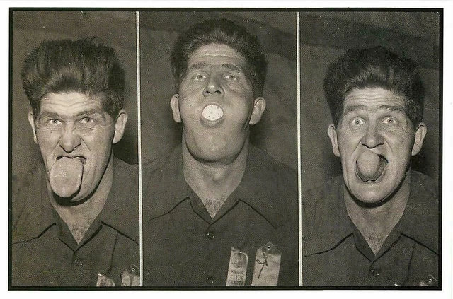 TONGUE and MOUTH Contortionist Gurning, Circus Sideshow; Reproduction Postcard