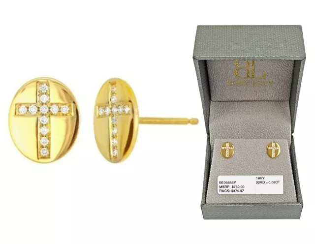 Bony Levy 18K Yellow Gold Pave Diamond Cross Oval Stud Earrings