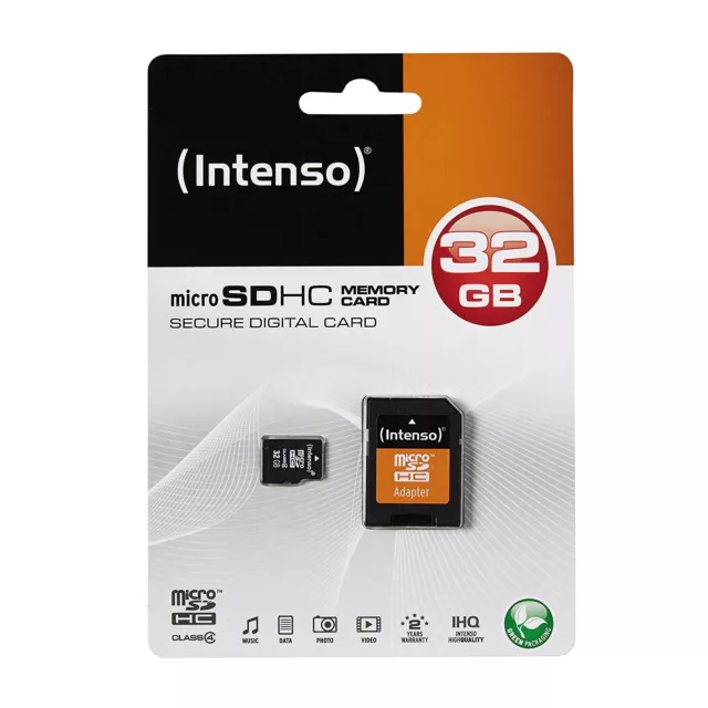 32 GB MicroSDHC Micro SD Speicherkarte mit SD-Adapter Intenso Class 4 Highspeed