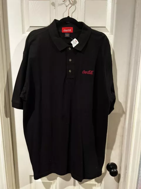 VTG Coca Cola Men's Polo Shirt Size Large Black /Red Logo Button Up Short Sleeve