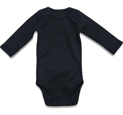 Bodysuit Infant Baby One-Piece Blank Long Sleeve Black 100% Cotton 6-9 Months