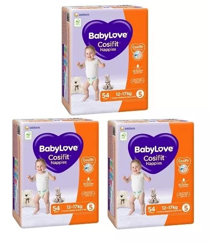 3 x BabyLove Cosifit Jumbo Nappies Walker 12-17kg Size 5 54 Nappies