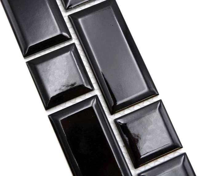 Bordo mosaico bordo metro uni nero mosaico ceramica lucido WB26BORWM-0301