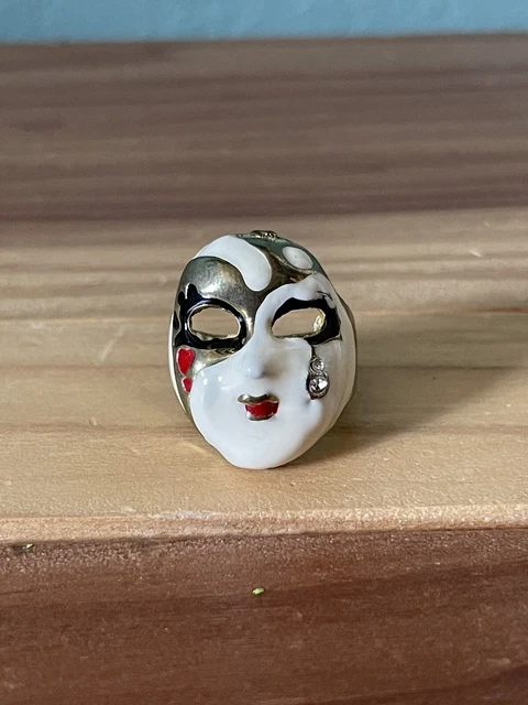 Diamond Tear Theatre Mask Zircon Crystal Enamel Ring 7.75 Vintage