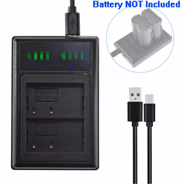 BP-511 LED DUAL Battery Charger For Canon EOS 10D 20D 50D D60 G1 G2 G3 BP-511A