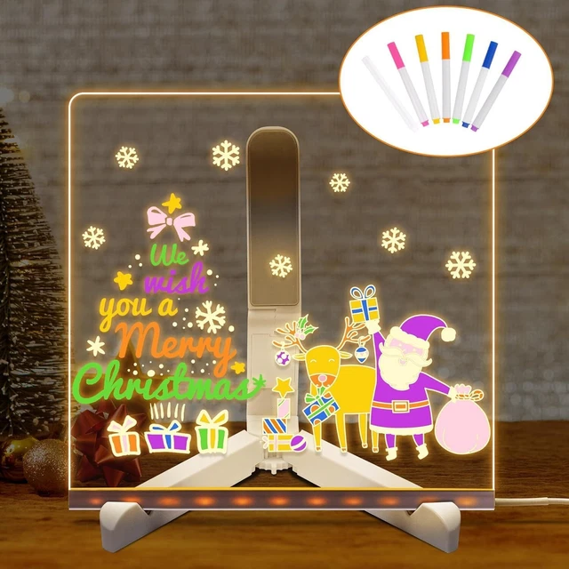UK LED BOARD+7 Color Pen Magic Note Board Glowing Acrylic Message ...