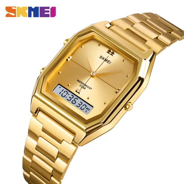 SKMEI 3 Time Fashion Männer Frauen Edelstahl Chrono Digital Armbanduhr 1612 924