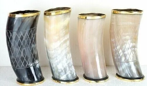 Set Of 4 Ceremonial 5" Viking Drinking Horn Mug Cups For Ale Beer Wine Mead