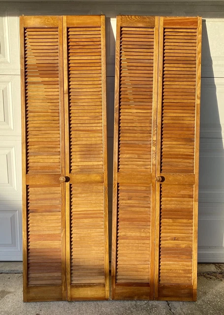 Vintage SALVAGED Solid Wood Bi-fold Louvered Doors 
