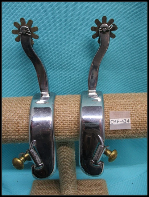 Well Made STAINLESS Heavy Cowboy CUTTING LONG SHANK Spurs that are OFF SET