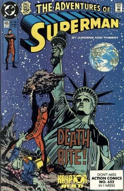 ADVENTURES OF SUPERMAN #465 F/VF, Direct DC Comics 1990 Stock Image