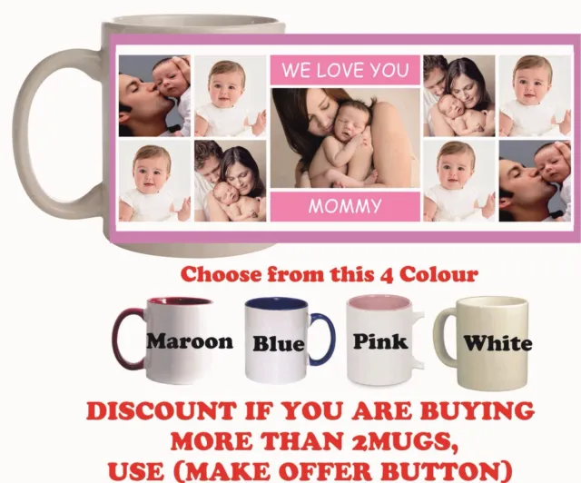 Personalised Photo Mug - 9 Photo Collage Design With Text - Gift -Tea Coffee Cup