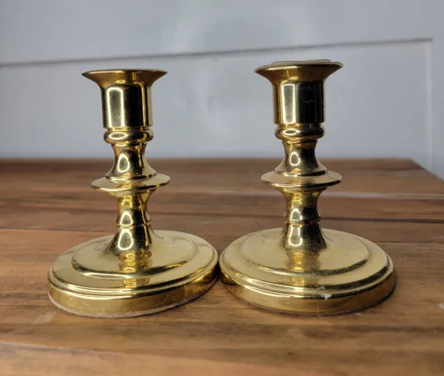 Pair BALDWIN Brass 4 inch Tall Mid Century Candle Stick Holders Polished