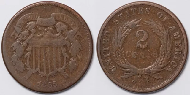 United States USA 1865 Shield Two Cent Piece 2C World Bronze Coin
