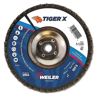 TIGER X Flap Disc, 7 in Angled, 40 Grit, 5/8 in - 11 Arbor Weiler WEILER 51220