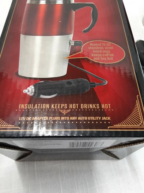 New Heated Insulated Portable 15 oz Travel Mug 12V Auto Adapter Stainless Steel 2