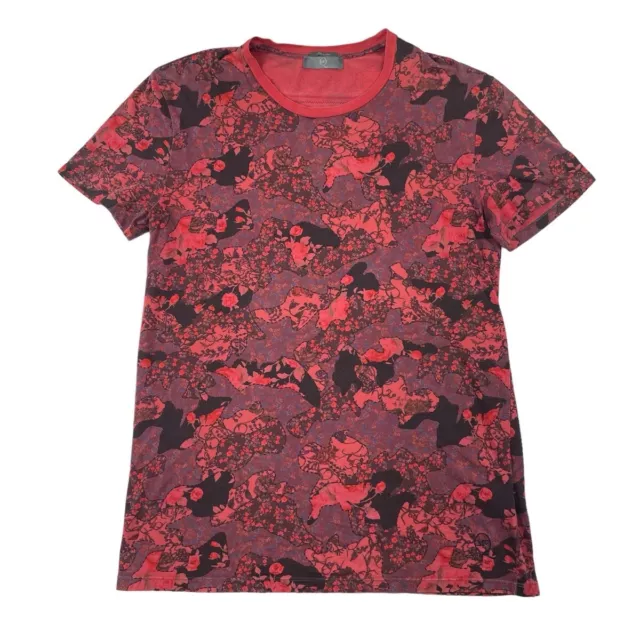 Alexander Mcqueen Red Black Floral Zipper Mens S/S T Shirt Size M