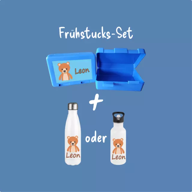 Personalisierte Brotzeitbox mit Trinkflasche mit Namen Brotdose Einschulung_001G