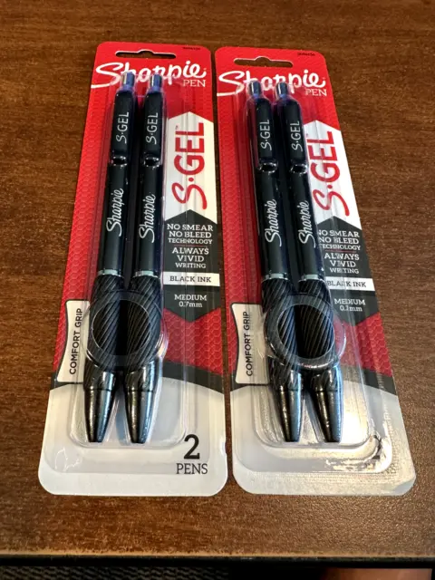 New Sharpie Pen S Gel Black Ink Medium 0.7mm No Smear No Bleed Lot of 4
