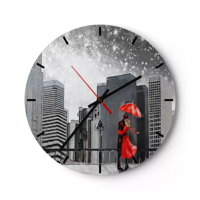 Horloge murale en verre 30x30cm Silencieuse ville maison rue Wall Clock