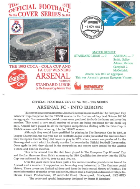 Football Postal Cover - 1993/94 Standard Liege v Arsenal - ECWC