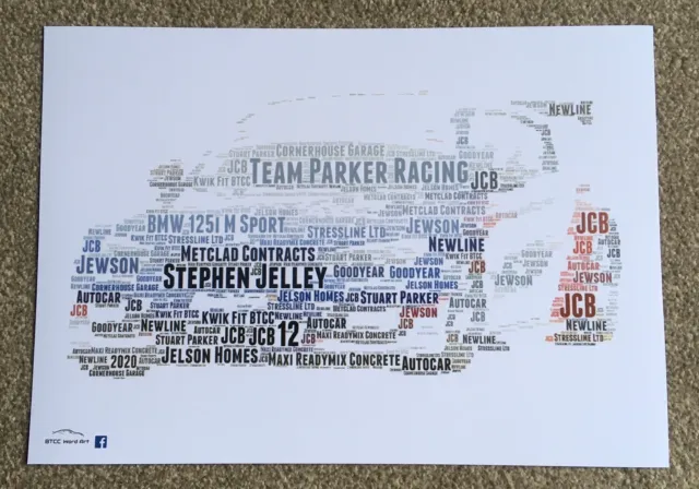 2020 BTCC Stephen Jelley No.12 Team Parker Racing BMW 125i WordArt ~ A4 Poster