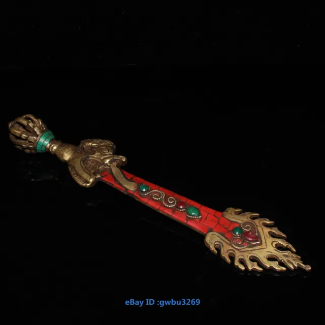 China's Brass Inlaid Turquoise Nepal Handcrafted exorcism Tibetan Buddhist 22567