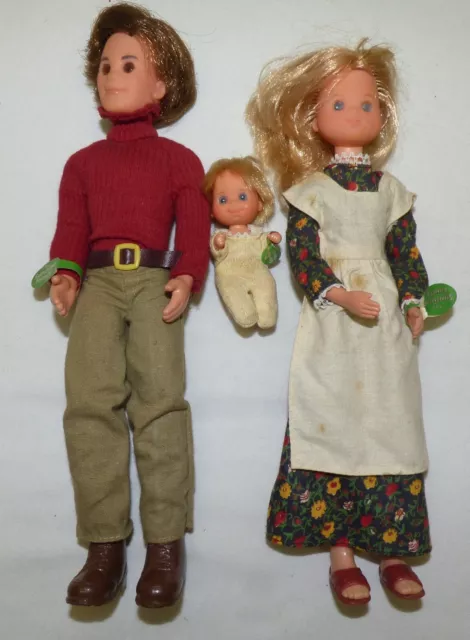 Vtg Set of 3 Sunshine Family Dollhouse Dolls w/ Tags Mom Dad Baby 1973 Mattel