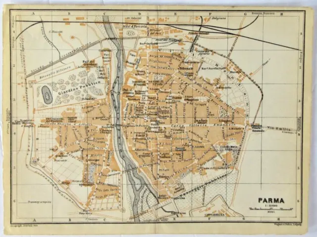 Vintage 1909 Baedeker PARMA Italy Color Mini Map