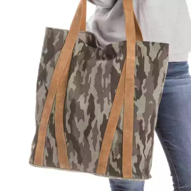 Camo Printed Tote Bag with Leather Straps