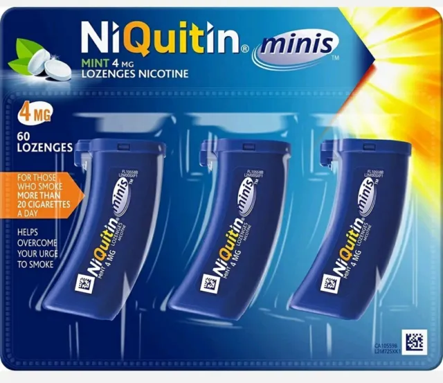 NiQuitin Minis 4 mg como nuevo 60 pastillas aliviar antojos repentinos ayuda para dejar de fumar