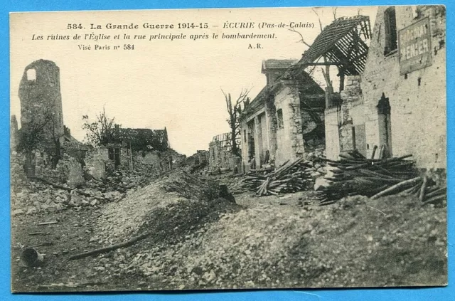 CPA: ECURIE - The ruins of the Church and the main street after the bombing
