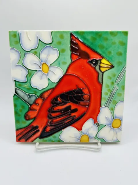 Decorative Cardinal Bird White Flower Tile Trivet Backyard Birds Cardinal Art