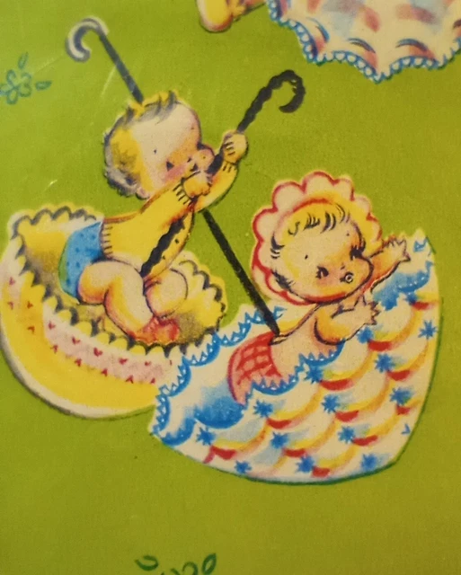 VINTAGE 1950'S BABY Shower Gift Wrap Babies Umbrellas Wrapping Paper