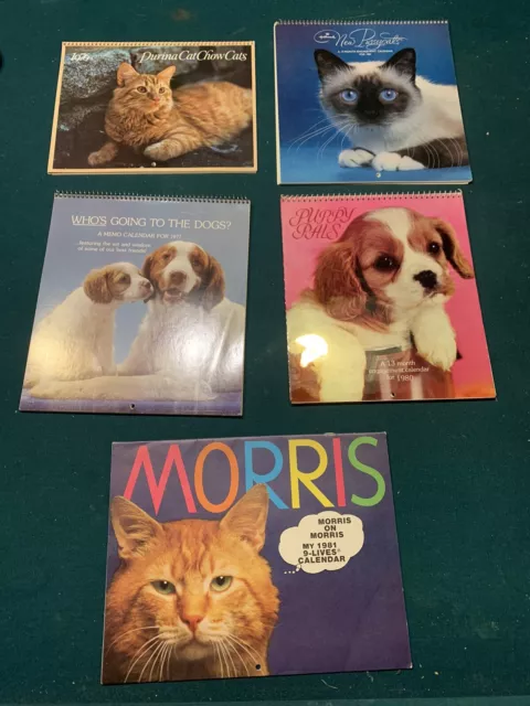 Lot 5 Calendars Cats Purina Cat Chow Hallmark Dogs Unmarked Unused