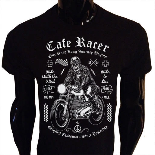 Cafe Racer T-Shirt S-5XL Serigrafato Biker Scheletro Motorino Racer Maglietta